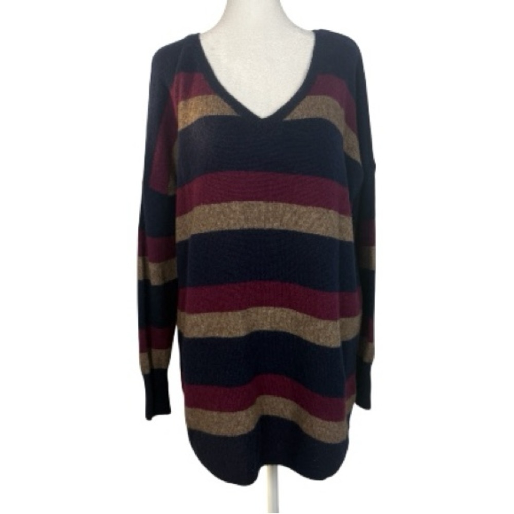 Joie striped V-neck wool yak blend oversized tunic sweater size Large